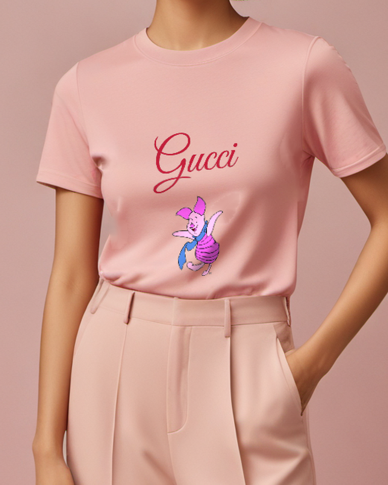 Blush Pink Piglet Dancing With Scarf Graphic T-Shirt - model wearing view