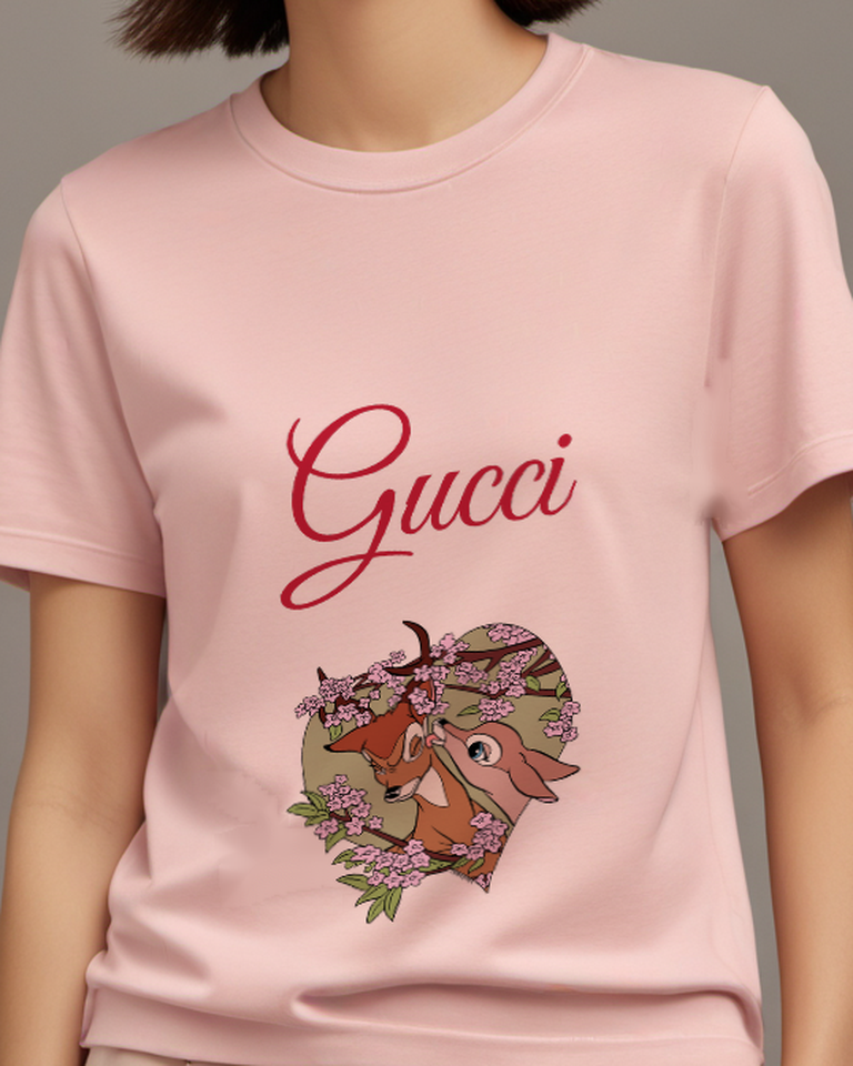 Blush Pink Woodland Deer Floral Circle Graphic T-Shirt - model wearing view