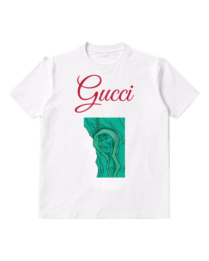 White Turquoise Carved Face Panel Graphic T-Shirt - front product view