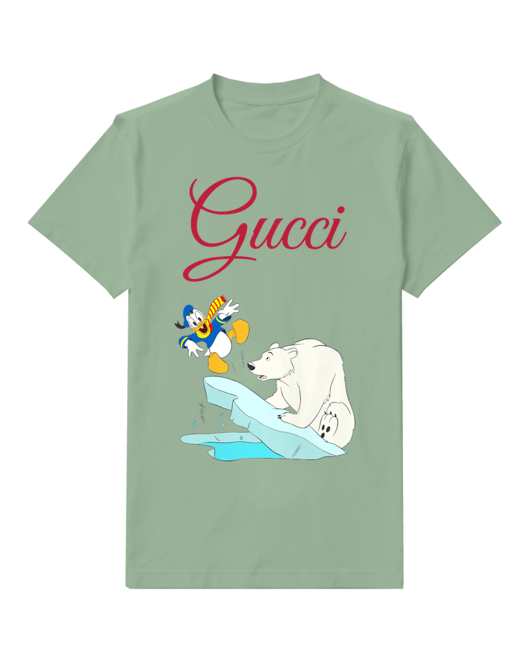 Sage Green Donald Duck Leaps Off Ice Graphic T-Shirt - front product view