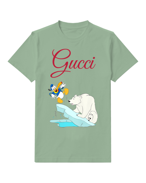 Sage Green Donald Duck Leaps Off Ice Graphic T-Shirt - front product view