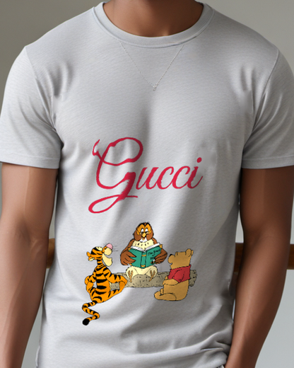 Light Gray Tiger Bear And Storyteller Graphic T-Shirt - model wearing view