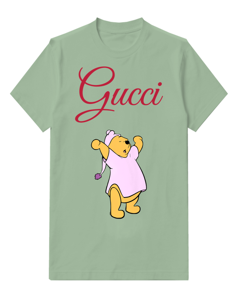 Sage Green Winnie The Pooh In Pajamas Dancing Graphic T-Shirt - front product view