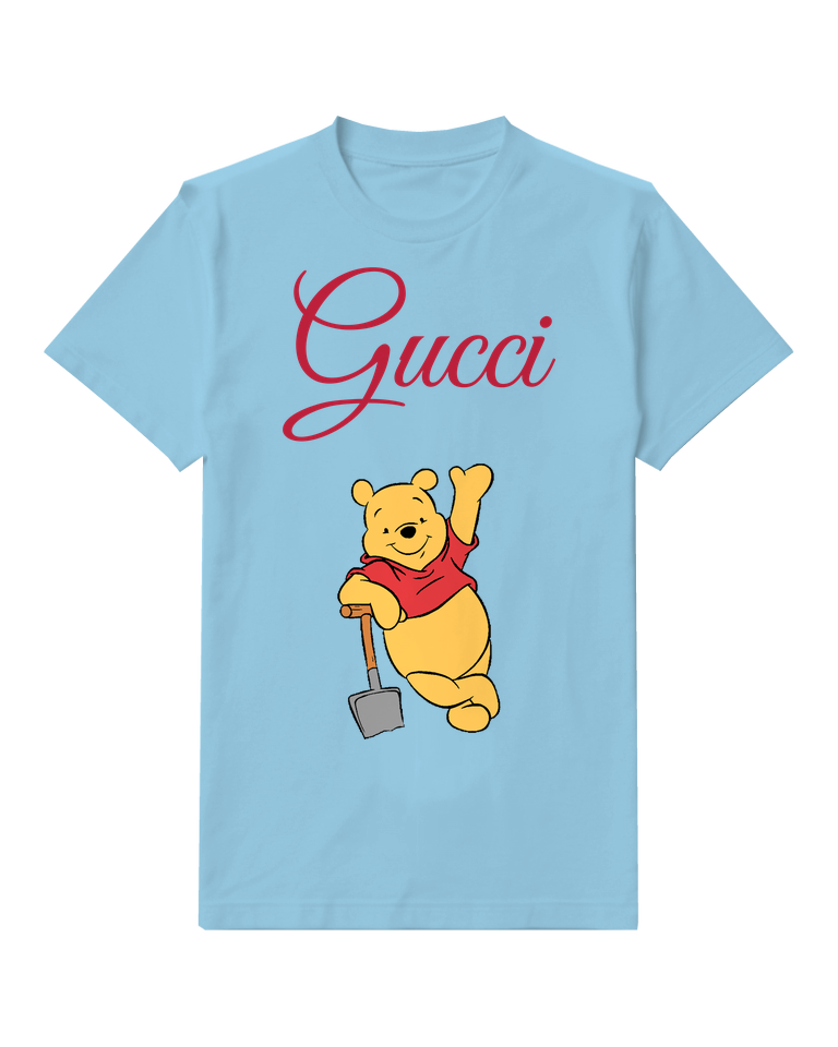 Sky Blue Winnie The Pooh Waving Cheerfully Graphic T-Shirt - front product view