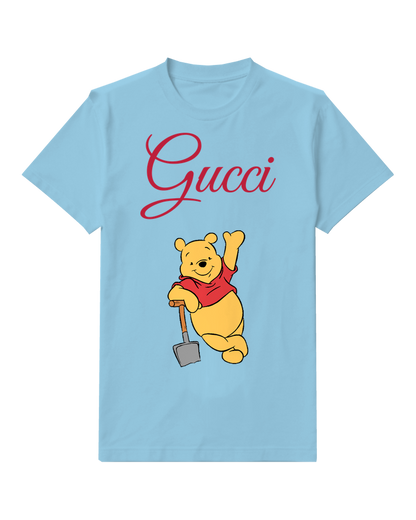Sky Blue Winnie The Pooh Waving Cheerfully Graphic T-Shirt - front product view
