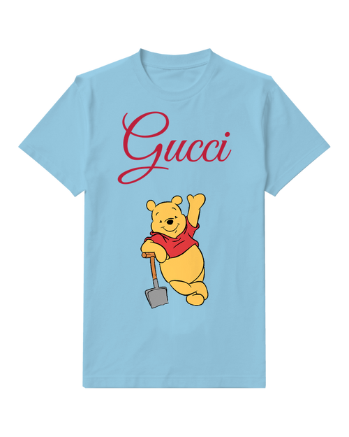 Sky Blue Winnie The Pooh Waving Cheerfully Graphic T-Shirt - front product view