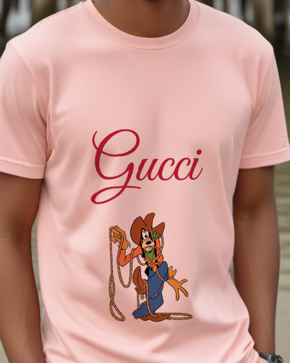 Blush Pink Cowboy Goofy In Kneeling Pose Graphic T-Shirt - model wearing view
