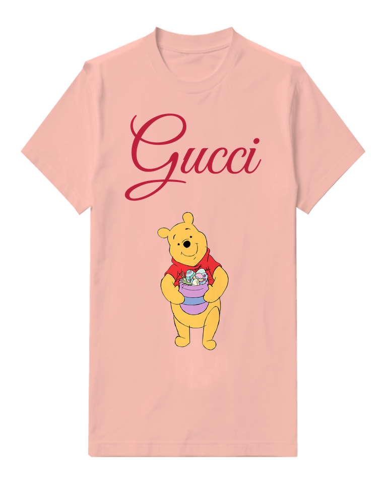 Blush Pink Winnie The Pooh Holding Easter Eggs Graphic T-Shirt - front product view