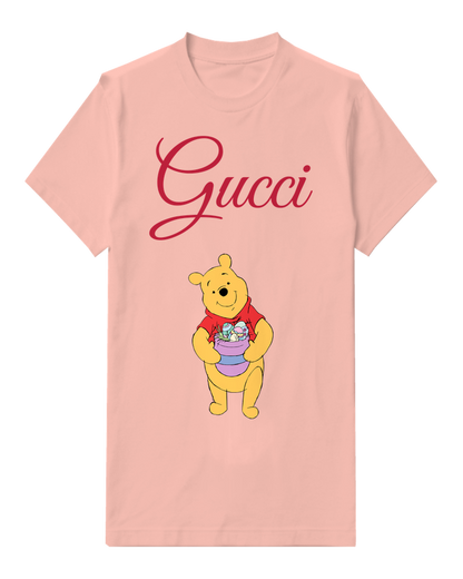 Blush Pink Winnie The Pooh Holding Easter Eggs Graphic T-Shirt - front product view