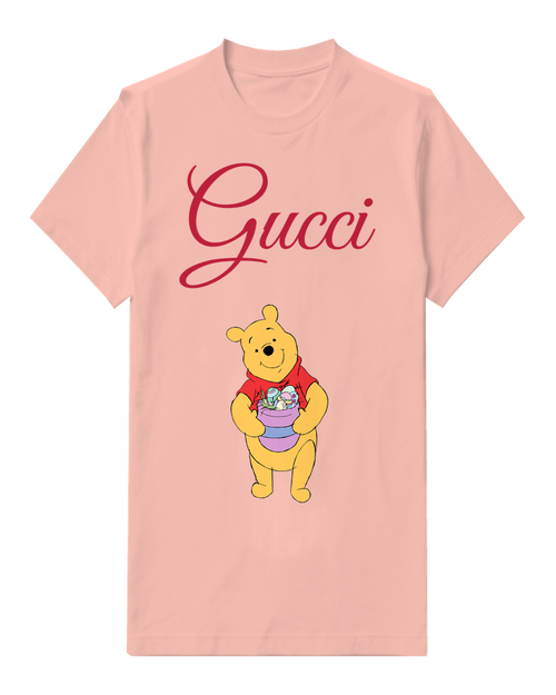 Blush Pink Winnie The Pooh Holding Easter Eggs Graphic T-Shirt - front product view