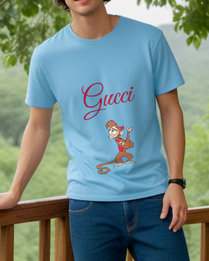 Sky Blue Waving Vest Monkey Graphic T-Shirt - styled view 2