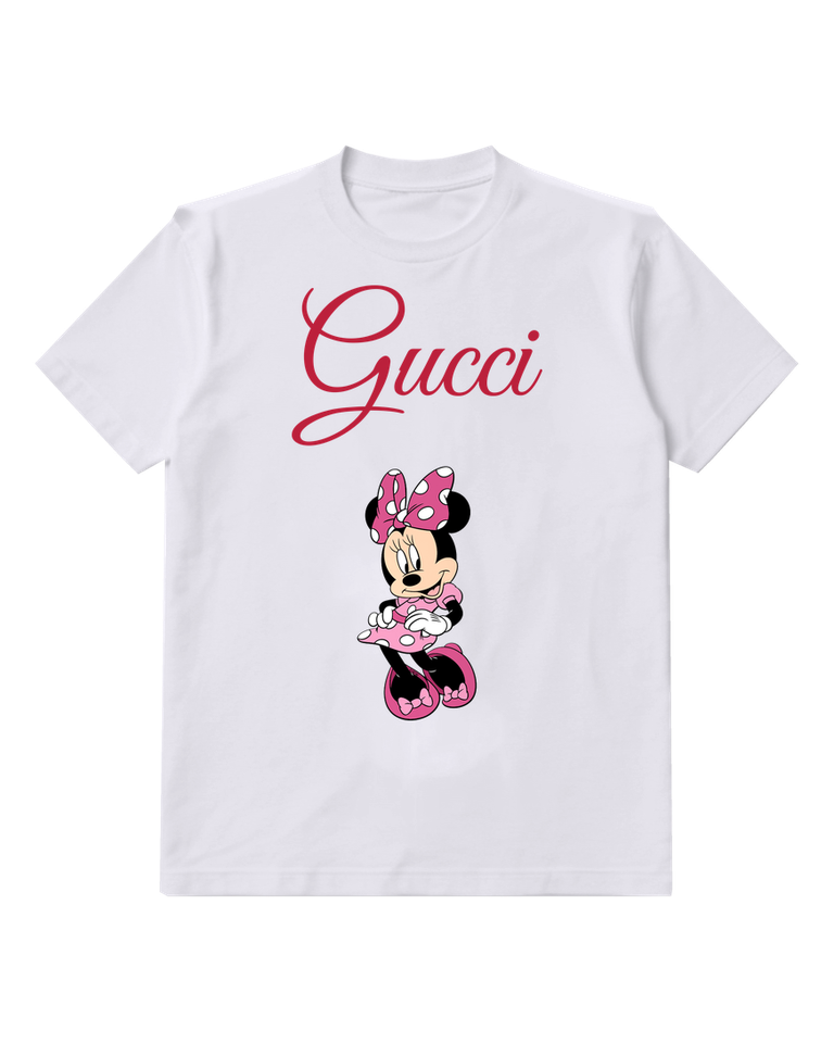 White Minnie Mouse In Playful Stance Crew Neck Graphic T-Shirt - front product view
