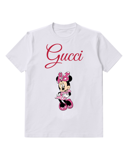 White Minnie Mouse In Playful Stance Crew Neck Graphic T-Shirt - front product view