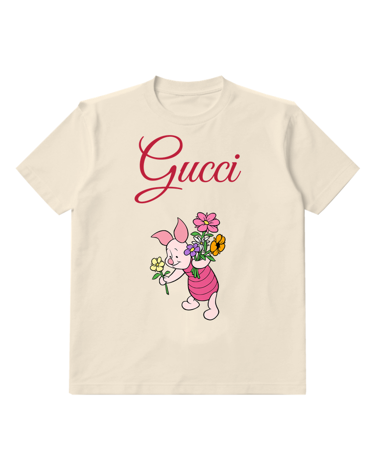 Ivory Piglet Holding Colorful Flowers Graphic T-Shirt - front product view