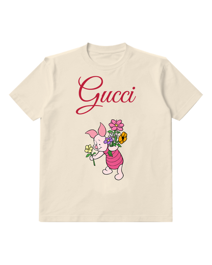 Ivory Piglet Holding Colorful Flowers Graphic T-Shirt - front product view