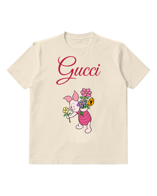 Ivory Piglet Holding Colorful Flowers Graphic T-Shirt - front product view