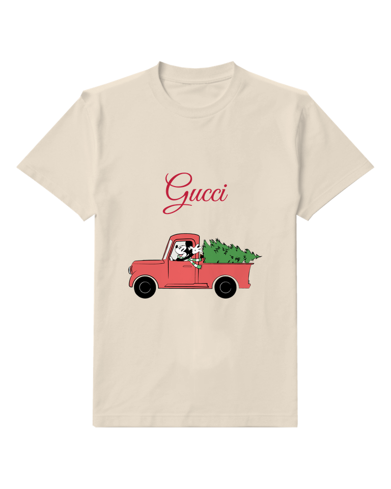 Ivory Red Pickup Christmas Tree Graphic T-Shirt - front product view