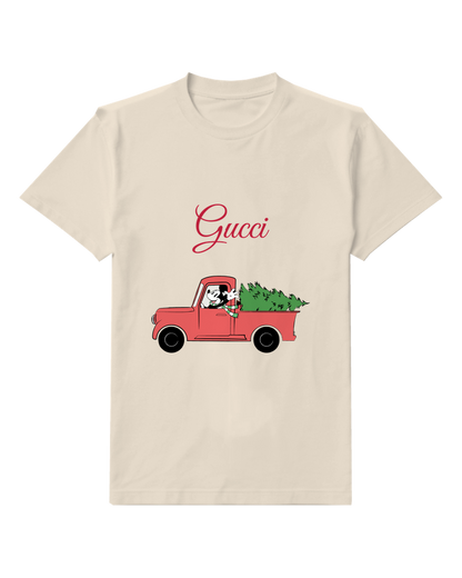 Ivory Red Pickup Christmas Tree Graphic T-Shirt - front product view