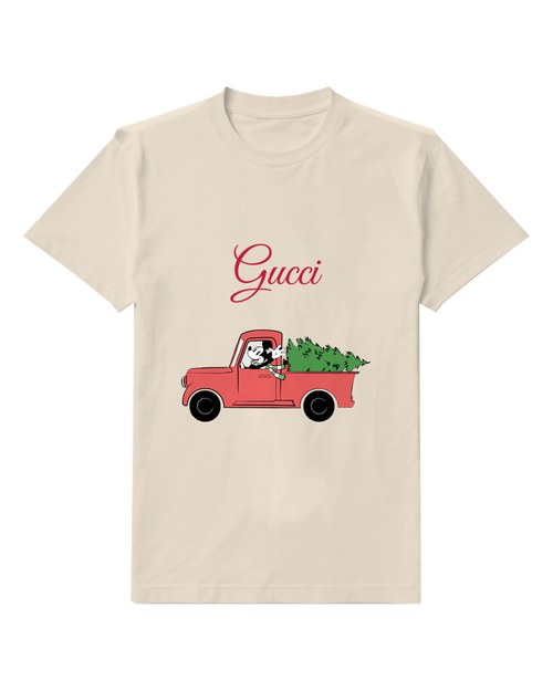 Ivory Red Pickup Christmas Tree Graphic T-Shirt - front product view