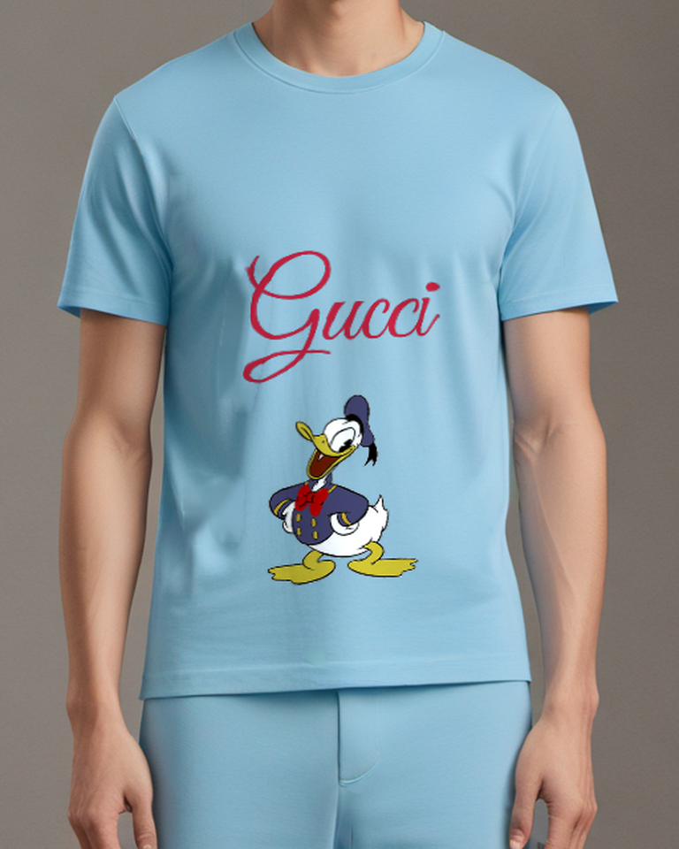 Sky Blue Donald Duck Confident Stance Formal Attire Graphic T-Shirt - model wearing view