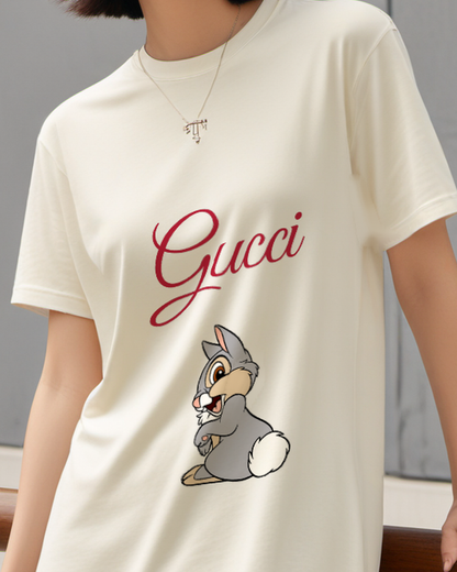 Ivory Thumper Smiling Sitting Upright Graphic T-Shirt - model wearing view
