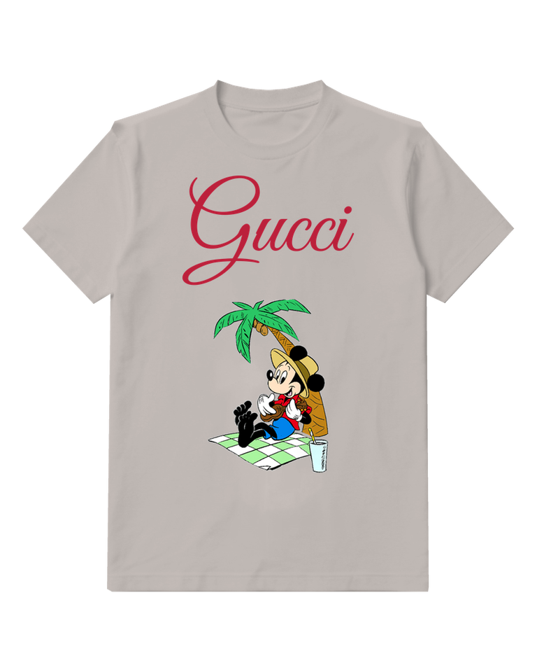 Light Gray Mickey Mouse Relaxing Under Palm Tree Graphic T-Shirt - front product view