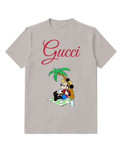 Light Gray Mickey Mouse Relaxing Under Palm Tree Graphic T-Shirt - front product view