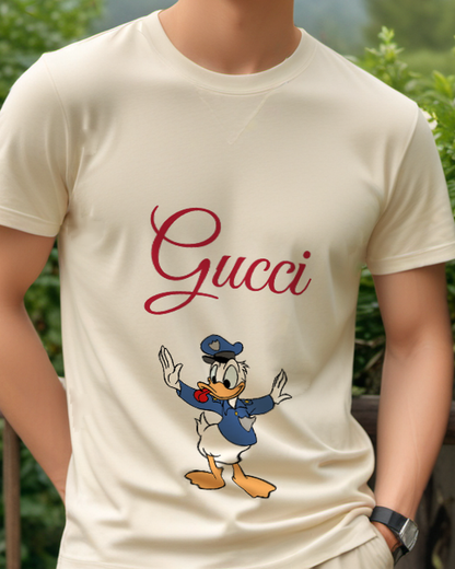 Ivory Donald Duck In Police Uniform Graphic T-Shirt - model wearing view