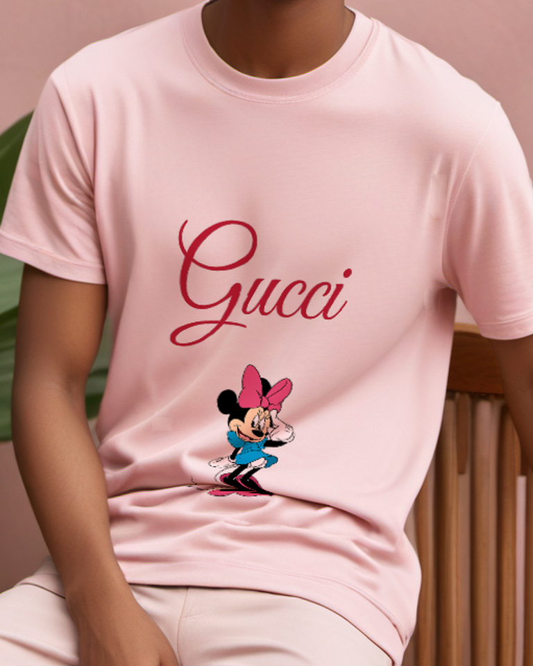 Blush Pink Minnie Mouse Waving Hand Graphic T-Shirt - model wearing view