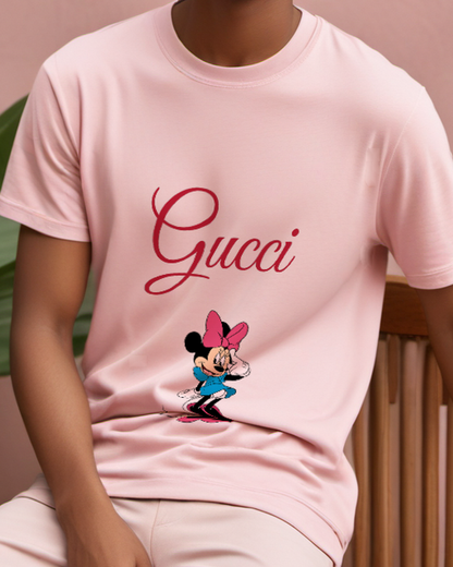 Blush Pink Minnie Mouse Waving Hand Graphic T-Shirt - model wearing view