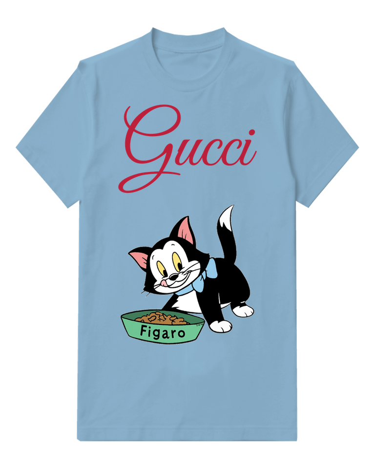 Sky Blue Black Cat In Playful Stance Graphic T-Shirt - front product view