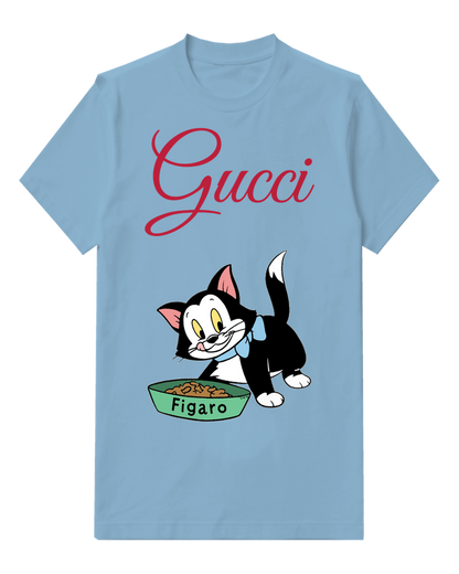 Sky Blue Black Cat In Playful Stance Graphic T-Shirt - front product view