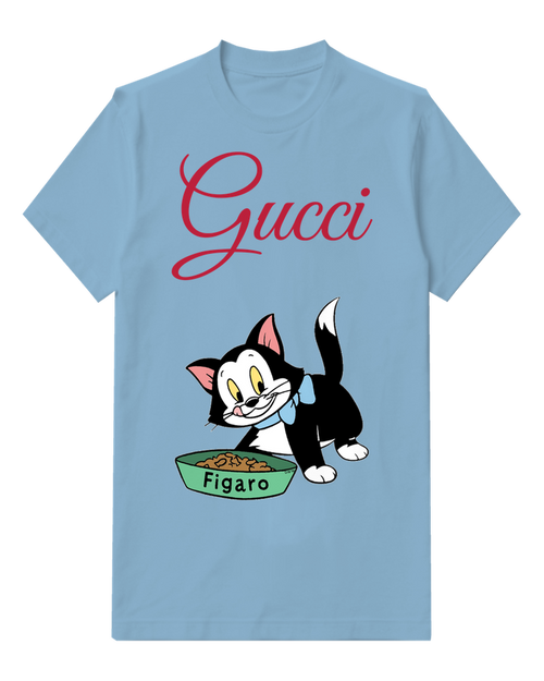 Sky Blue Black Cat In Playful Stance Graphic T-Shirt - front product view