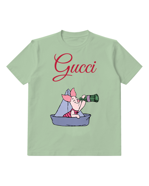 Sage Green Piglet In Boat With Telescope Graphic T-Shirt - front product view