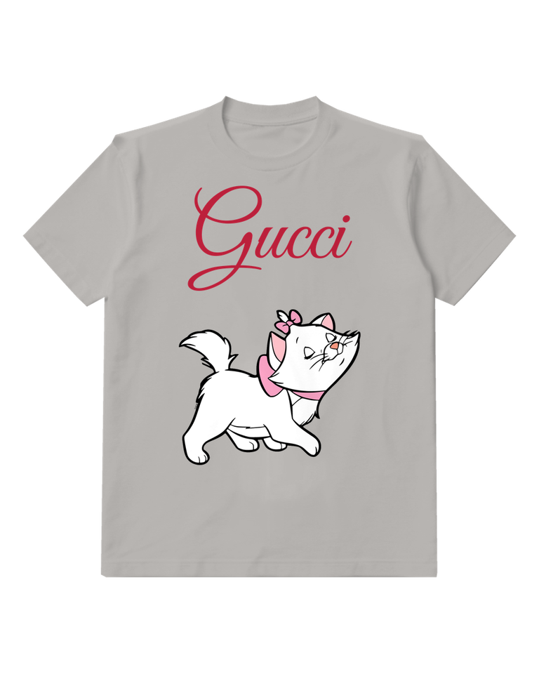 Gray White Cat With Pink Bow And Collar Graphic T-Shirt - front product view