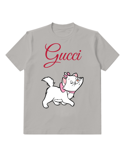 Gray White Cat With Pink Bow And Collar Graphic T-Shirt - front product view