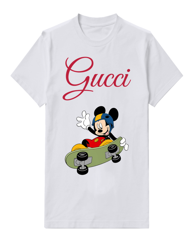 White Mickey Mouse Skateboarding Waving Graphic T-Shirt - front product view