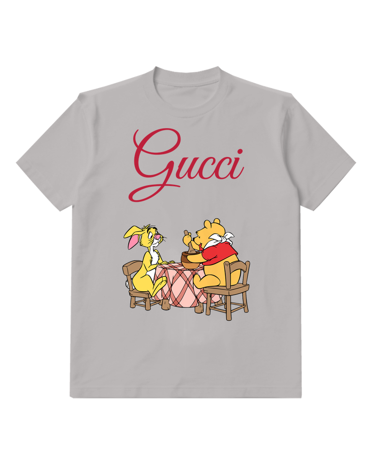Light Gray Winnie The Pooh Grinding With Rabbit Graphic T-Shirt - front product view