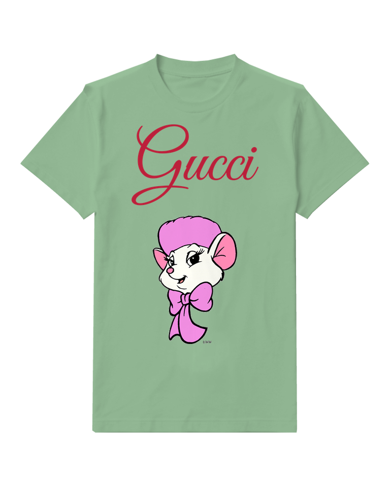 Sage Green Bianca Mouse In Pink Hat And Bow Graphic T-Shirt - front product view