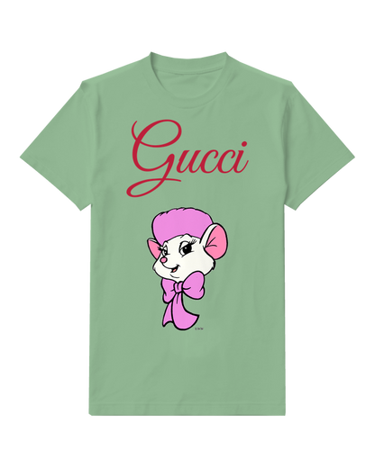 Sage Green Bianca Mouse In Pink Hat And Bow Graphic T-Shirt - front product view