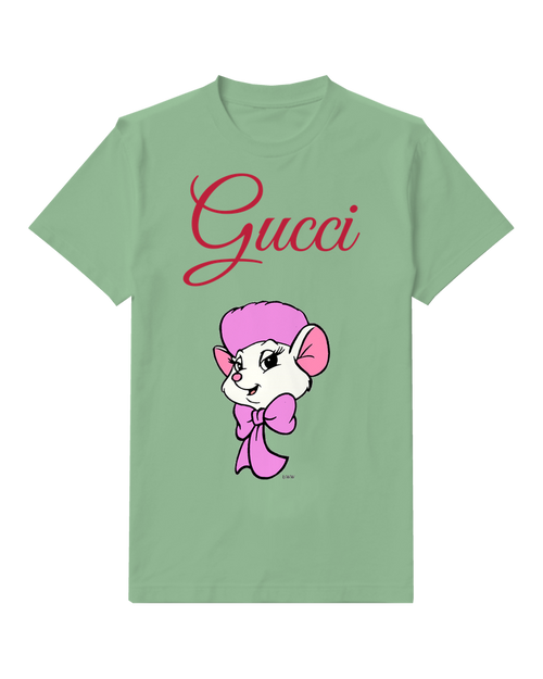 Sage Green Bianca Mouse In Pink Hat And Bow Graphic T-Shirt - front product view