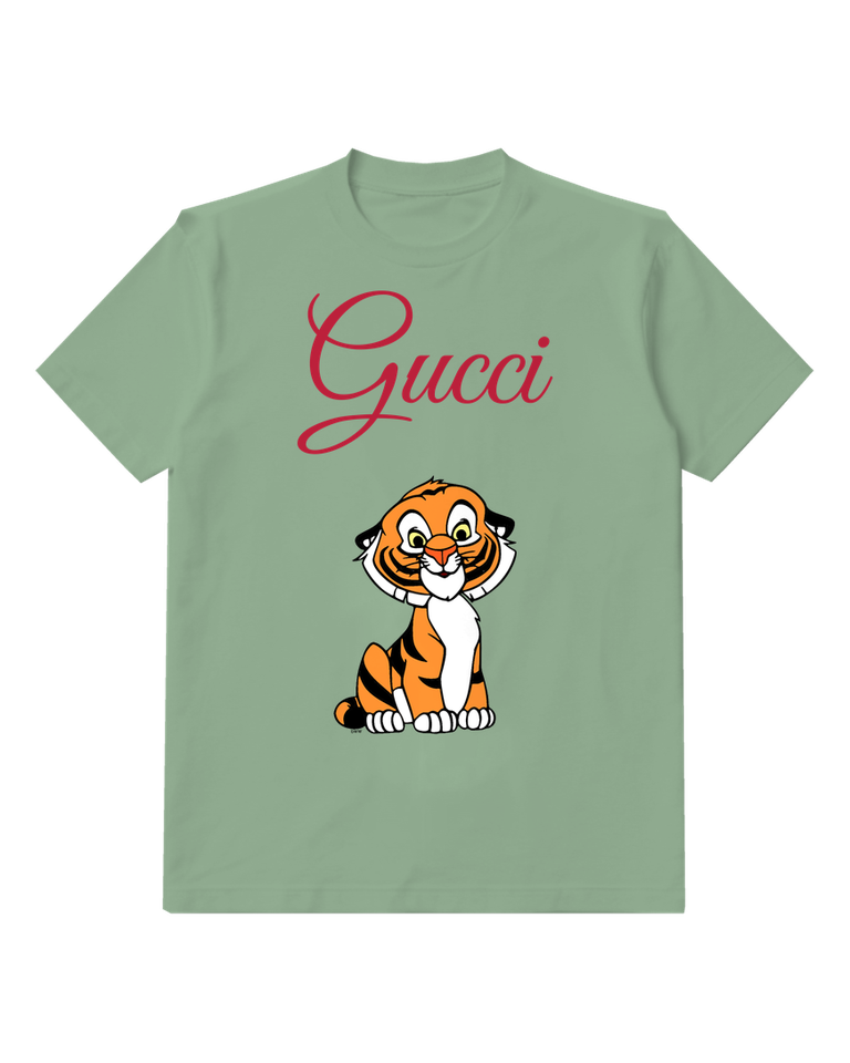 Sage Green Tiger Cub White Chest Graphic T-Shirt - front product view
