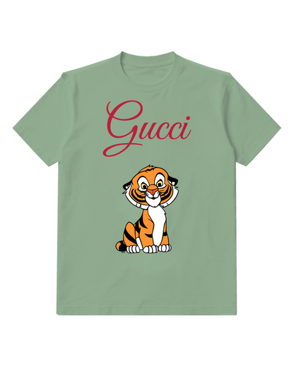 Sage Green Tiger Cub White Chest Graphic T-Shirt - front product view