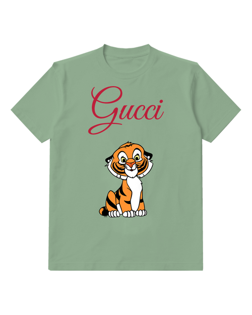 Sage Green Tiger Cub White Chest Graphic T-Shirt - front product view