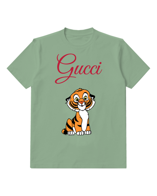 Sage Green Tiger Cub White Chest Graphic T-Shirt - front product view