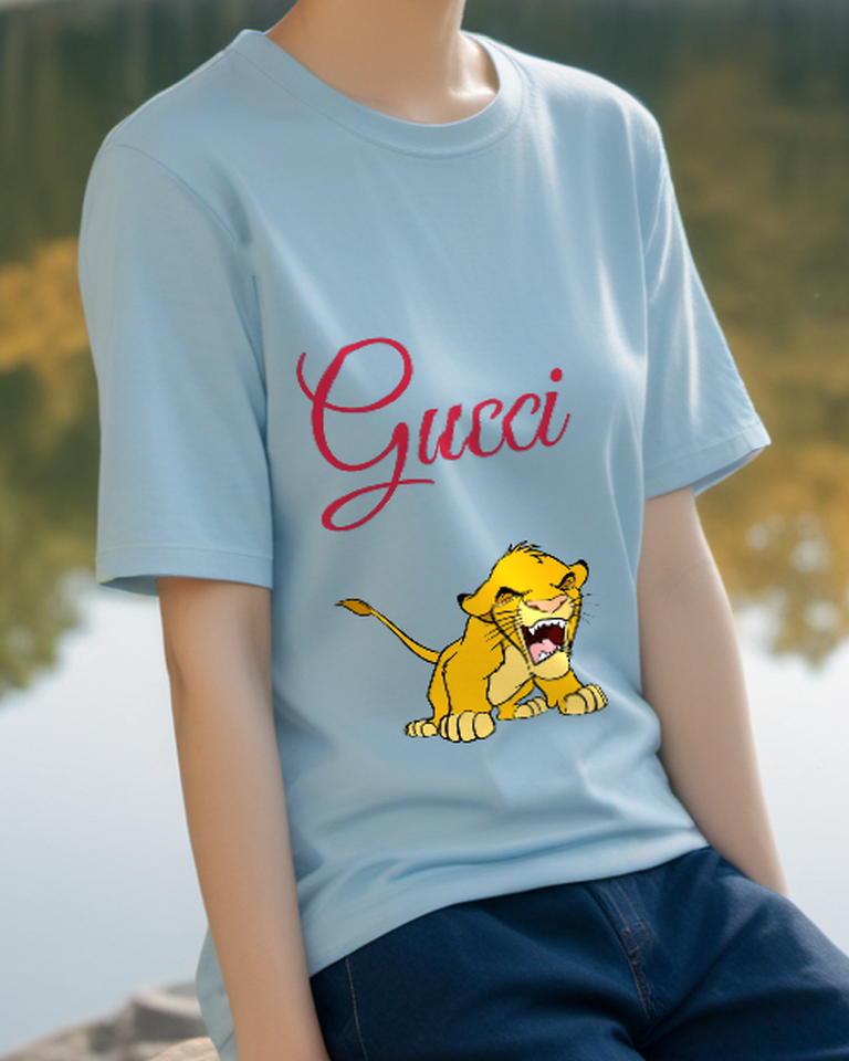 Sky Blue Roaring Lion Cub Graphic T-Shirt - styled view 1