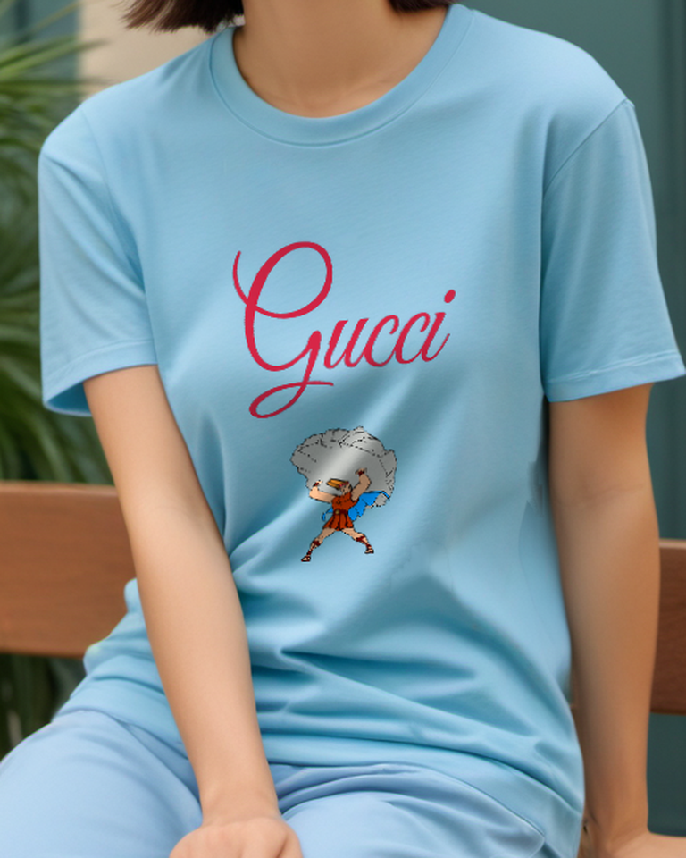 Sky Blue Hero Lifting Gray Boulder Graphic T-Shirt - model wearing view