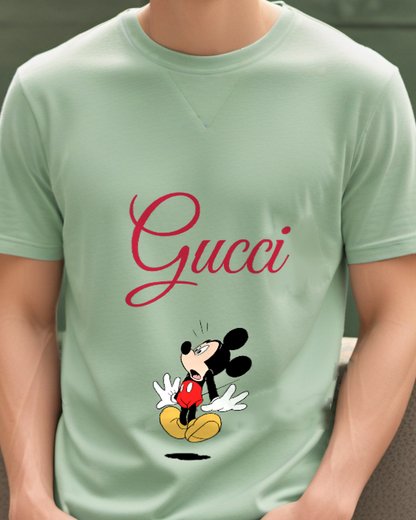 Sage Green Mickey Mouse Startled Arms Wide Graphic T-Shirt - model wearing view