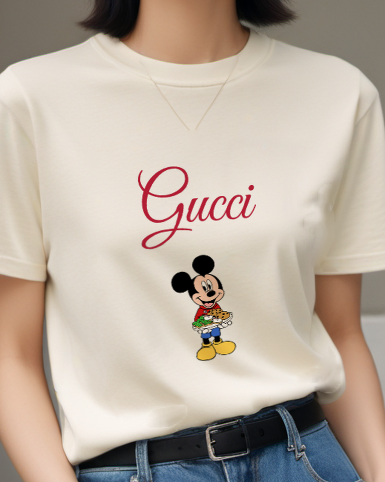 Ivory Mouse Basket Of Food Graphic T-Shirt - model wearing view