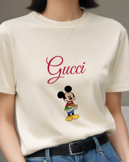Ivory Mouse Basket Of Food Graphic T-Shirt - model wearing view